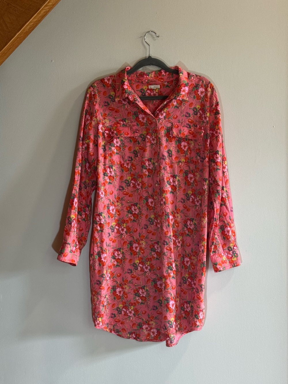 Gap Designed & Crafted Pink Floral Cotton Shirt Dress Large Button Front